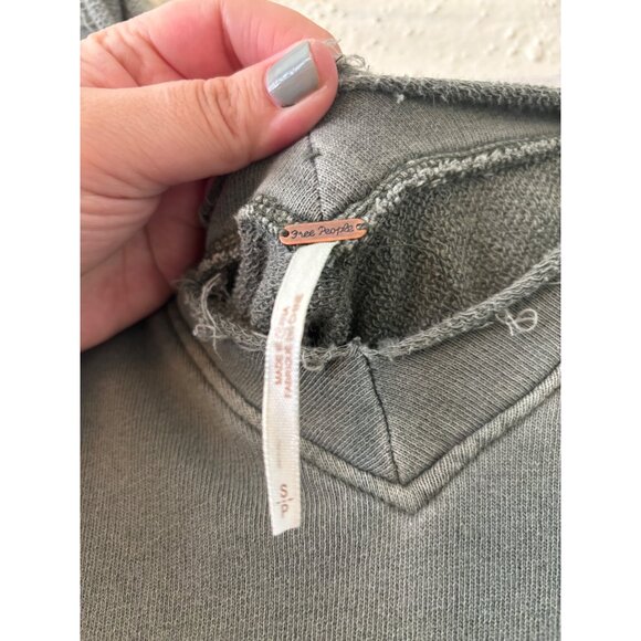 Free People Womens No Frills Lace Inset Pullover Top Green Cotton Oversized - Picture 4 of 12